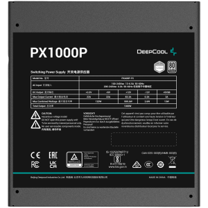DeepCool PX1000-P, 1000W, 80 Plus PLATINUM, Fully Modular, Flat Black Cables, 135mm FDB Fan, Fluid Dynamic Bearing, 150x160x86mm (W x L x H), ATX 3.0, OPP/OVP/SCP/OTP/OCP/UVP/NLO/SIP, 12Y, R-PXA00P-FC0B-EU