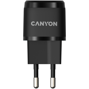 CANYON H-20-05, PD 20W Input: 100V-240V, Output: 1 port charge: USB-C:PD 20W (5V3A/9V2.22A/12V1.66A) , Eu plug, Over- Voltage ,  over-heated, over-current and short circuit protection Compliant with CE RoHs,ERP. Size: 68.5*29.2*29.4mm, 32.5g, Black