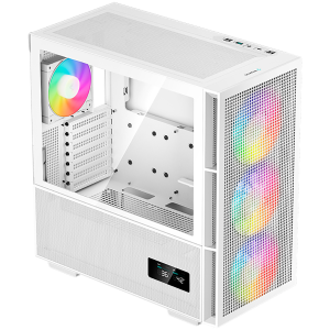 DeepCool CH560 Digital WH, Mid Tower, Mini-ITX/Micro-ATX/ATX/E-ATX, 1xUSB3.0, 1xType-C, 1xAudio, 3x140mm+1x120mm Pre-Installed ARGB Fans, Tempered Glass, Mesh Panels, Dual-Status Digital Display, GPU Support Arm, White, R-CH560-WHAPE4D-G-1