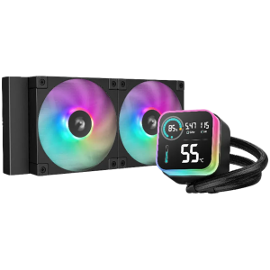 DeepCool LQ240, 240mm CPU Liquid Cooler, 2x120mm ARGB PWM Fans, LED Screen, Anti-Leak Technology, Black, LGA1851/1700/1200/1151/1150/1155, AMD AM5/AM4, 5Y, R-LQ240-BKLSMW-G-1