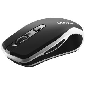 CANYON MW-19, 2.4GHz Wireless Rechargeable Mouse with Pixart sensor, 6keys, Silent switch for right/left keys, Add NTCDPI: 800/1200/1600, Max. usage 50 hours for one time fully charged, 300mAh Li-poly battery, Black - Silver, cable length 0.6m, 121*70*39m