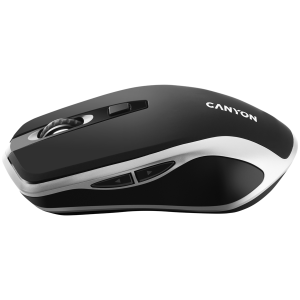 CANYON MW-19, 2.4GHz Wireless Rechargeable Mouse with Pixart sensor, 6keys, Silent switch for right/left keys, Add NTCDPI: 800/1200/1600, Max. usage 50 hours for one time fully charged, 300mAh Li-poly battery, Black - Silver, cable length 0.6m, 121*70*39m