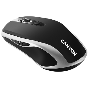CANYON MW-19, 2.4GHz Wireless Rechargeable Mouse with Pixart sensor, 6keys, Silent switch for right/left keys, Add NTCDPI: 800/1200/1600, Max. usage 50 hours for one time fully charged, 300mAh Li-poly battery, Black - Silver, cable length 0.6m, 121*70*39m