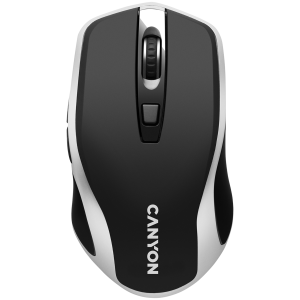 CANYON MW-19, 2.4GHz Wireless Rechargeable Mouse with Pixart sensor, 6keys, Silent switch for right/left keys, Add NTCDPI: 800/1200/1600, Max. usage 50 hours for one time fully charged, 300mAh Li-poly battery, Black - Silver, cable length 0.6m, 121*70*39m