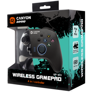 CANYON GP-W3, 2.4G Wireless Controller with built-in 600mah battery, 1M Type-C charging cable ,6 axis motion sensor support nintendo switch ,android,PC X-input/D-input,ps3,normal size dongle,black