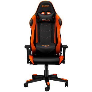 CANYON Deimos GS-4, Gaming chair, PU leather, Original foam and Cold molded foam, Metal Frame, Top gun mechanism, 90-165 degrees, 3D armrest, Class 4 gas lift, Nylon 5 Stars Base, 60mm PU caster, black+ Orange.