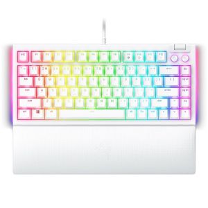 Razer BlackWidow V4 75% White, Gaming Keyboard, US Layout, Hot-swappable Design, Compact 75% Layout with Aluminum Case, Mechanical Switches (Tactile), Razer Chroma RGB, Dedicated media roller with 2 dedicated media buttons, Detachable Type C Cable