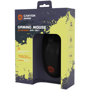 CANYON Shadder GM-321, Optical gaming mouse, Instant 725F, ABS material, huanuo 5 million cycle switch, 1.65M braided cable with magnet ring, weight: 100g, Size: 126*63.4*39.7mm, Black