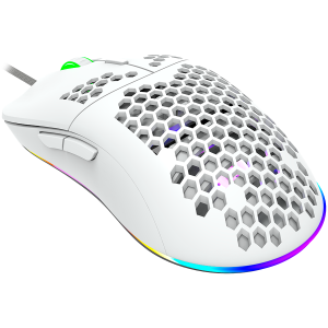 CANYON Puncher GM-11, Gaming Mouse with 7 programmable buttons, Pixart 3519 optical sensor, 4 levels of DPI and up to 4200, 5 million times key life, 1.65m Ultraweave cable, UPE feet and colorful RGB lights, White, size:128.5 x67x37.5mm, 105g