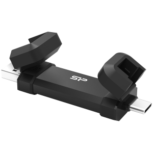 Silicon Power 1TB DS72 Dual USB-C/USB 3.2 Gen 2, Portable External SSD, Steam Deck and iPhone 15 Pro, R/W: up to 1050MB/s; 850MB/s, Black