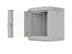 Комуникационен шкаф Lanberg rack cabinet 10" wall-mount 6U/300x300 (flat pack) with glass door grey