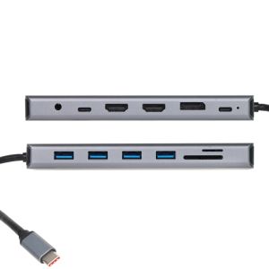 VCom докинг станция Docking Station USB-C 13-in-1 - CU4706 - HDMI x 2, DP, USB3.0 x 3, USB-C, USB2.0, RJ45, SD/TF, PD100W, Audio, L-Shape USB-C