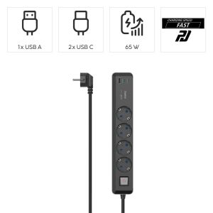 Power Strip, 4-Way, USB-C/A 65 W, PD, HAMA-223189