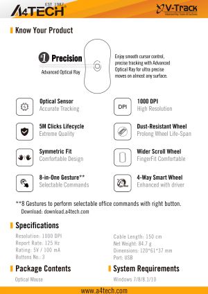 A4tech OP-330S Optical mouse V-Track, silent click, 1000 dpi, USB black
