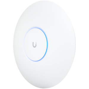 UBIQUITI U6 Pro; Wi-Fi 6; 6 spatial streams; 140 m² (1,500 ft²) coverage; 350+ connected devices; Powered using PoE; GbE uplink.
