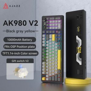 Ajazz Wireless Gaming Mechanical Keyboard AK980 V2 - Gift Switch [Linear] (English US), Black, Gray