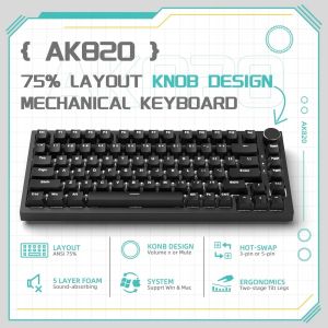 Ajazz Gaming Mechanical Keyboard AK820 - Red Switches [Linear] (English US), Black, White Backlight