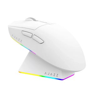 Ajazz професионална геймърска мишка AJ139 V2 MC - Wireless Gaming Mouse - 1K, Magnetic Charging Dock, White