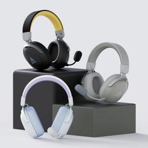 Ajazz безжични геймърски слушалки Wireless Gaming Headphones - AHM08 MAX Gray, White - Bluetooth , 2.4G