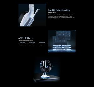 ATK безжични геймърски слушалки Wireless Gaming Headphones - M1 Mercury Black - Bluetooth 5.3, 2.4G, ENC, Virtual 7.1 Surround