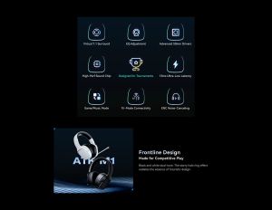 ATK безжични геймърски слушалки Wireless Gaming Headphones - M1 Mercury Black - Bluetooth 5.3, 2.4G, ENC, Virtual 7.1 Surround