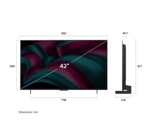 TV LG OLED42C51LA, 42" UHD OLED evo, 4K (3840 x 2160), DVB-C/T2/S2, Full Cinema Screen, Alpha 9 AI 4K Gen8, 120Hz Native (VRR 144Hz), ThinQ AI, HDR10, VRR, NVIDIA G-SYNC, AMD FreeSync, Dolby Vision, Dolby Atmos, Wi-Fi 6, Bluetooth, HDMI, USB, Airpl