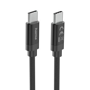 Hama Кабел за зареждане, "Fabric", USB-C - USB-C, 100 W, 3 m, Nylon, black