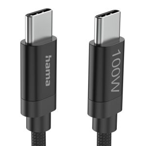 Hama Кабел за зареждане, "Fabric", USB-C - USB-C, 100 W, 3 m, Nylon, black