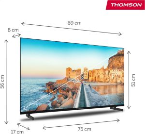 Телевизор Thomson 40" FHD Google TV; 1920 x 1080 (FHD), DLED, 60 Hz, HDR10, Dolby Audio, Google Cast, DVB-T/T2/C/S/S2, Wi-Fi, Bluetooth, LAN, HDMI 3 (1.4), USB 2 (2.0), Hotel mode, Side Feet, Black