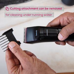 Машинка за подстригване Beurer MN5X hair clipper, 7 Attachments, 6 adjustable cutting lengths and 4-stage fine adjustment, LED display with battery display, Battery and mains operation, travel lock display and charge display, storage bag