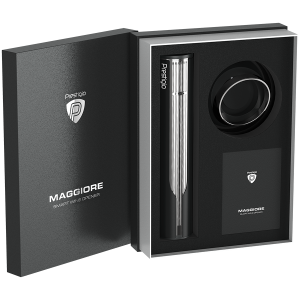 Prestigio Maggiore, smart wine opener, 100% automatic, opens up to 70 bottles without recharging, foil cutter included, premium design, 480mAh battery, Dimensions D 48*H228mm, black + silver color.