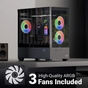 AeroCool кутия Case mATX - P300D Digi-G-BK-v1 - Digital Display, USB-C, 3 x 120 mm A-RGB
