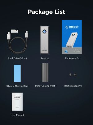 Orico Storage - Case - M.2 NVMe M key - USB-C/A, 20Gbps, Built-in Air Cooling, Aluminium - OUM2-G20-SV