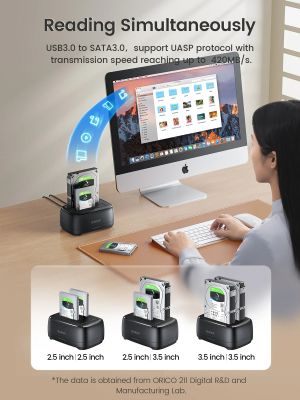Orico докинг станция Storage - HDD/SSD Dock - 2 BAY Offline Clone 2.5/3.5 USB-C/USB-A - DD28C3-C