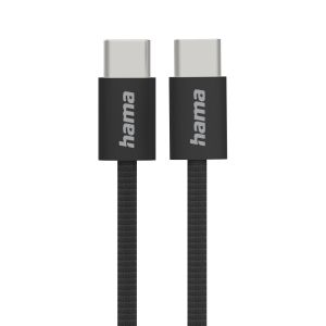HAMA Кабел за зареждане "Fabric", USB-C - USB-C, 1 m, Nylon, черен