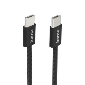 HAMA Кабел за зареждане "Fabric", USB-C - USB-C, 1 m, Nylon, черен