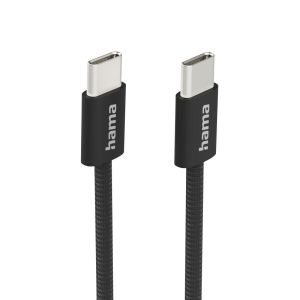 HAMA Кабел за зареждане "Fabric", USB-C - USB-C, 1 m, Nylon, черен
