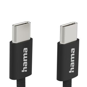HAMA Кабел за зареждане "Fabric", USB-C - USB-C, 1 m, Nylon, черен