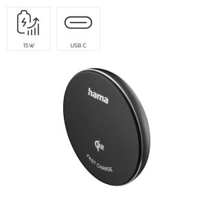 Hama Wireless Qi2 charger, inductive fast charging at the desk etc., 15 W