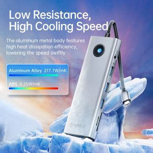 Orico докинг станция Docking Station Type-C - PW11-9P-GY-EP - HDMI x 1, VGA x 1,  USB3.0 x 3, USB-C PD100W x 1, LAN x 1 (1Gbps), SD/TF