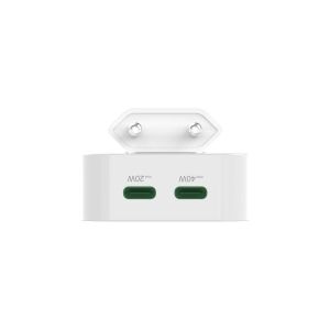Hama Fast Charger, GaN, 2x USB-C, Folding Mini Charger, PD, 40 W, white