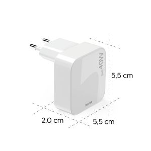 Hama Fast Charger, GaN, 2x USB-C, Folding Mini Charger, PD, 40 W, white