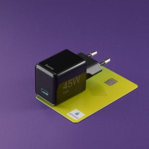 Hama Fast Charger, GaN, USB-C, Super-Mini Charger, PD, 45 W, black