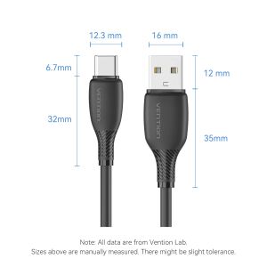 Vention USB 2.0 A Male to C Male 3A 0.25M Black - CTWBC