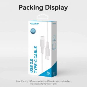 Vention Кабел USB 2.0 Type-C to Type-C - 1M White 3A Fast Charge - TAXWF