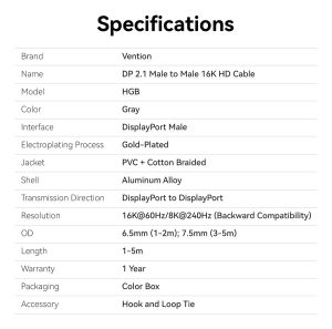 Vention Cable - Display Port v2.1 DP M / M Black 16K@60Hz, 1M - HGBHF