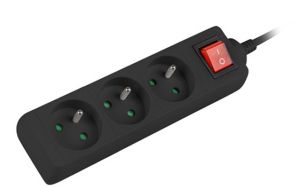 Разклонител Lanberg power strip 3m, 3 sockets, french with circuit breaker quality-grade copper cable, black
