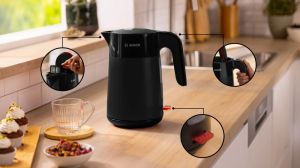 Electric kettle Bosch TWK2M163, MyMoment Plastic Kettle, 2400 W, 1.7 l, Cup indicator, Limescale filter, Triple safety function, Black