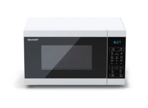 Microwave oven Sharp YC-MG02E-W, Fully Digital, Built-in microwave grill, Grill Power: 1000W, Cavity Material -steel, 20l, 800 W, LED Display Blue, Timer & Clock function, Child lock, White door, Defrost, Cabinet Color: White