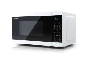 Microwave oven Sharp YC-MS02E-W, Fully Digital, Cavity Material -steel, 20l, 800 W, LED Display Blue, Timer & Clock function, Child lock, Silver/Black door, Defrost, Cabinet Colour: White